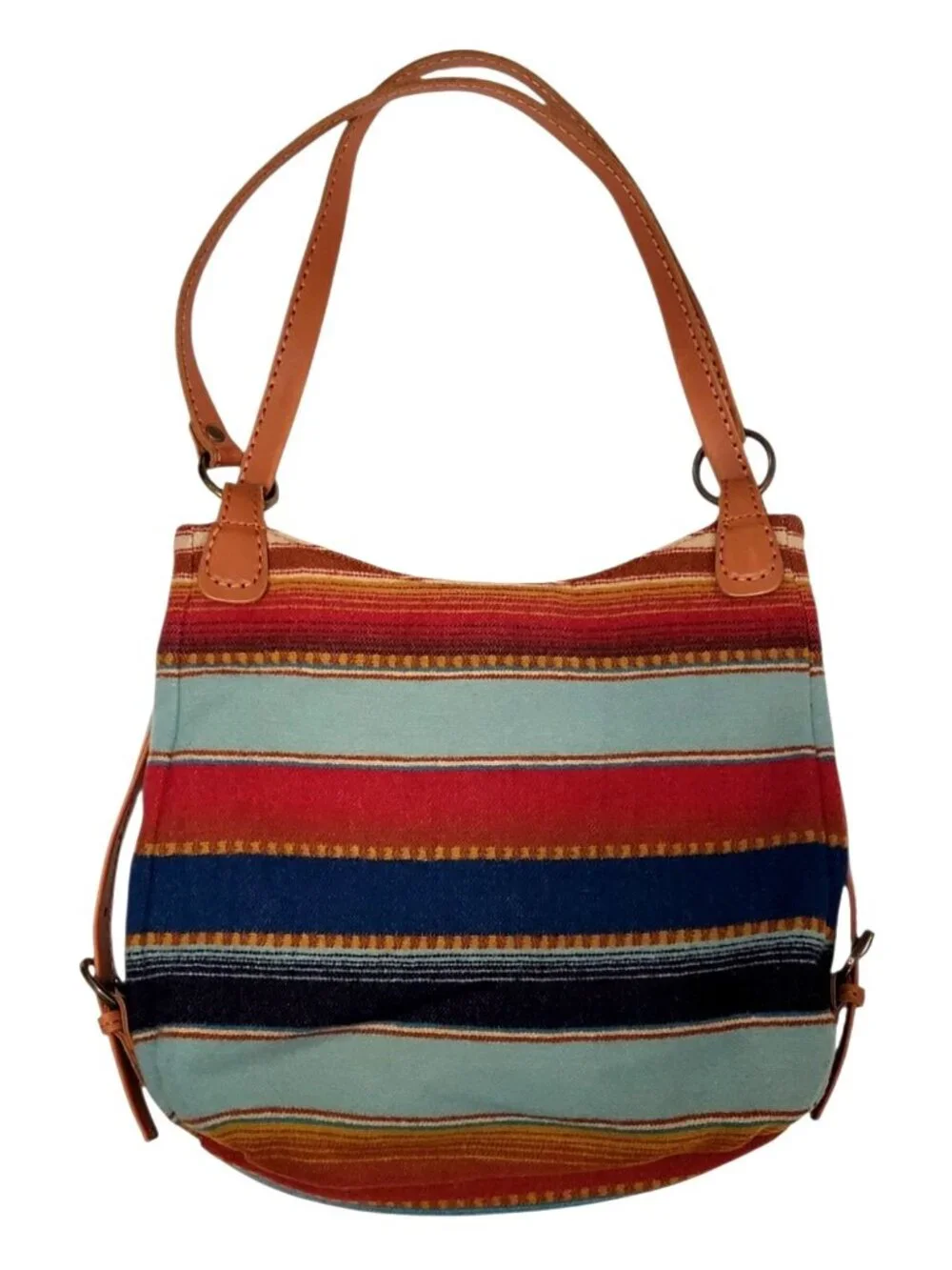 Pendleton Wool Stripe Southwest Bucket Bag Leather Strap Hobo Shoulder Tote